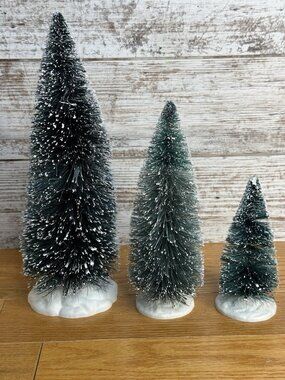Lemax Set Of 3 Bottle Brush Frosted Christmas Village Pine Trees 12”, 9”, 6”